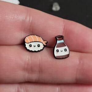 Kawaii sushi and soy sauce enamel post earrings